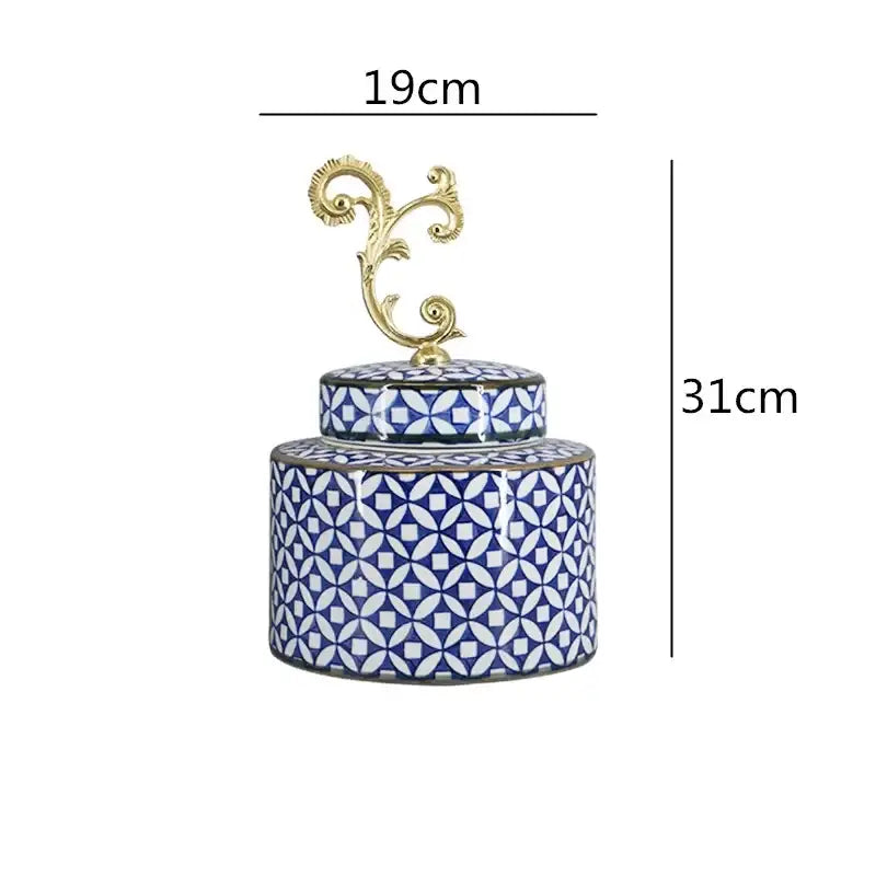 Retro blue & white porcelain covered vase jar living room storage