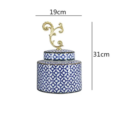 Retro blue & white porcelain covered vase jar living room storage