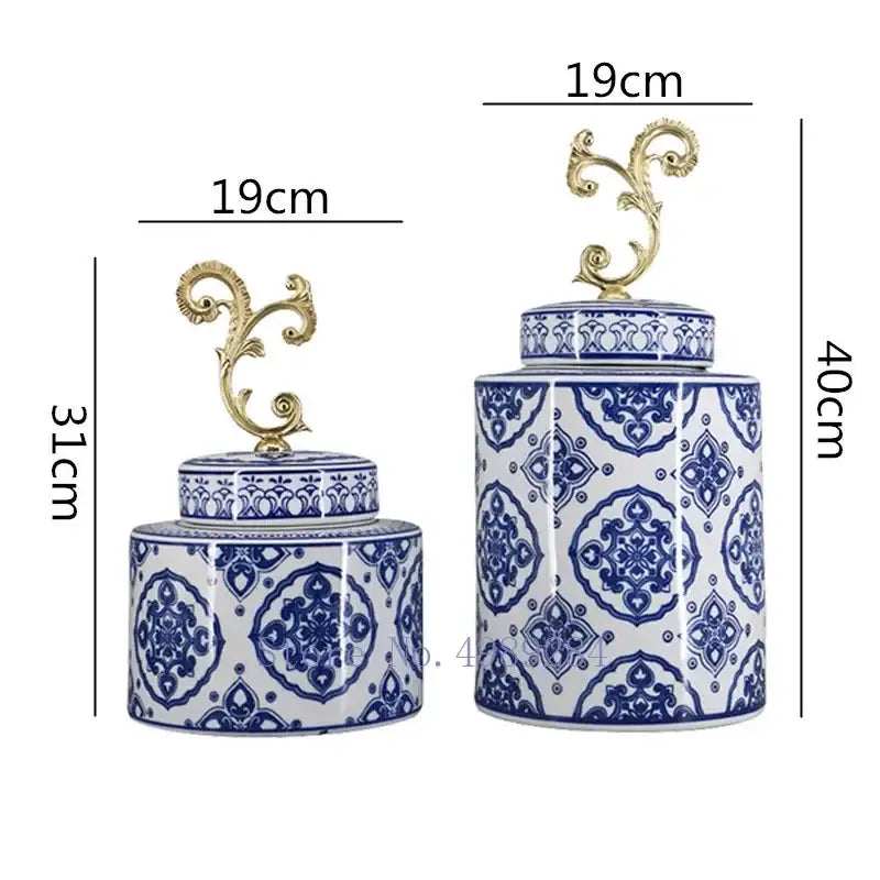 Retro blue & white porcelain covered vase jar living room storage