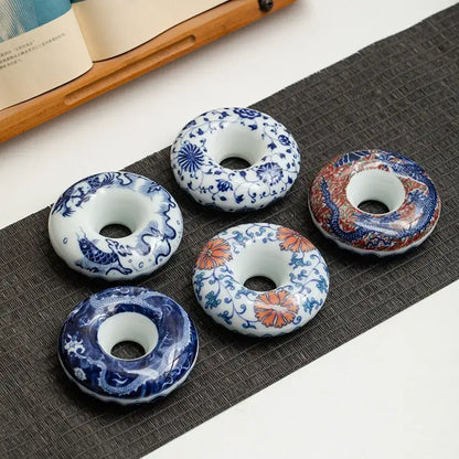 Retro blue & white porcelain teacup tray set dining room decor