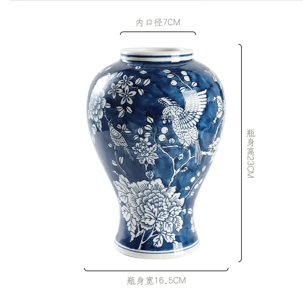 Retro blue & white porcelain vase – living room floral pot
