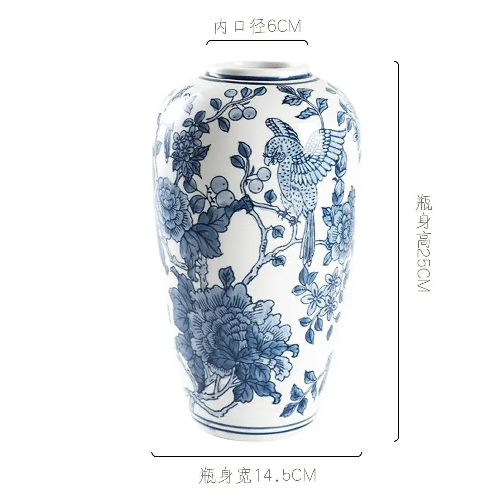 Retro blue & white porcelain vase – living room floral pot