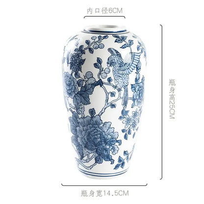 Retro blue & white porcelain vase – living room floral pot