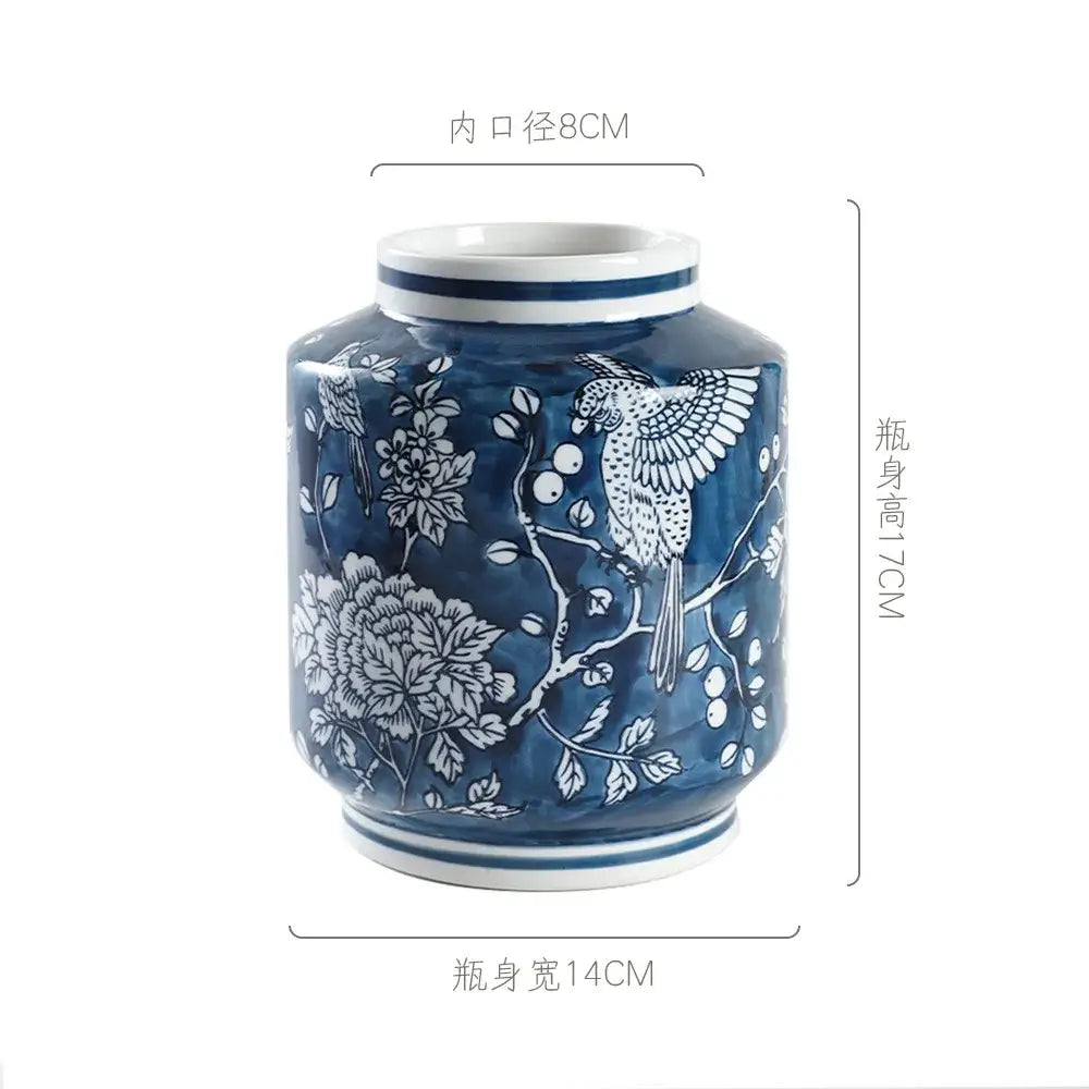 Retro blue & white porcelain vase – living room floral pot