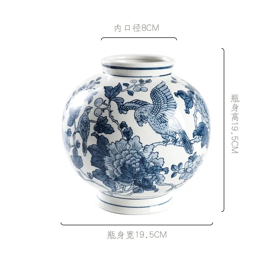 Retro blue & white porcelain vase – living room floral pot