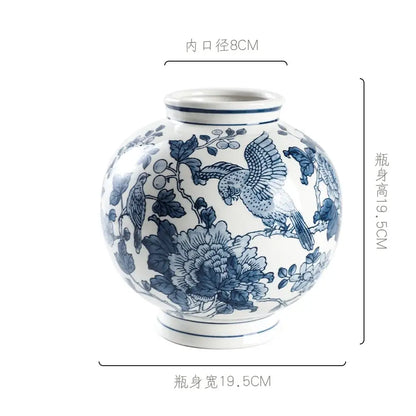 Retro blue & white porcelain vase – living room floral pot