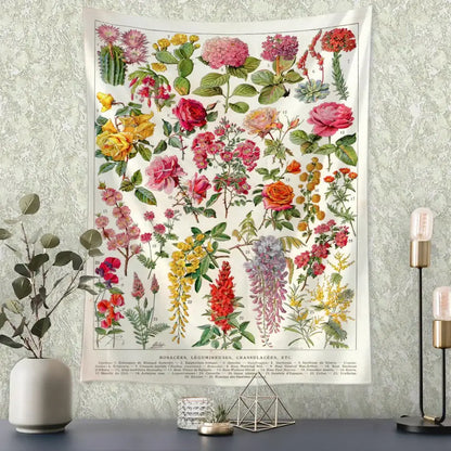 Retro boho botanical map tapestry living room wall hanging