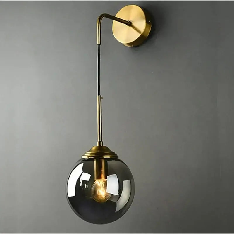 Retro brass and amber glass ball wall lamp bathroom sconce