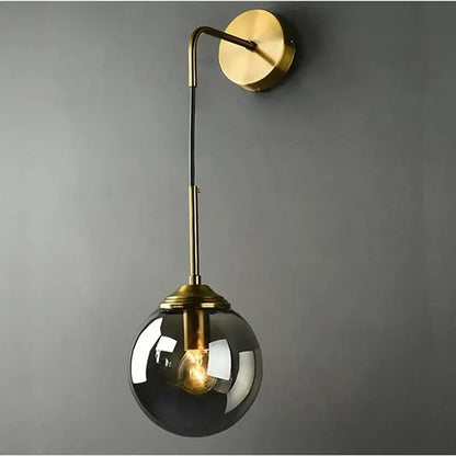 Retro brass and amber glass ball wall lamp bathroom sconce