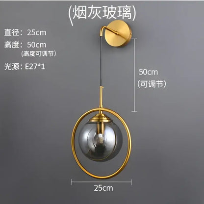 Retro brass and amber glass ball wall lamp bathroom sconce