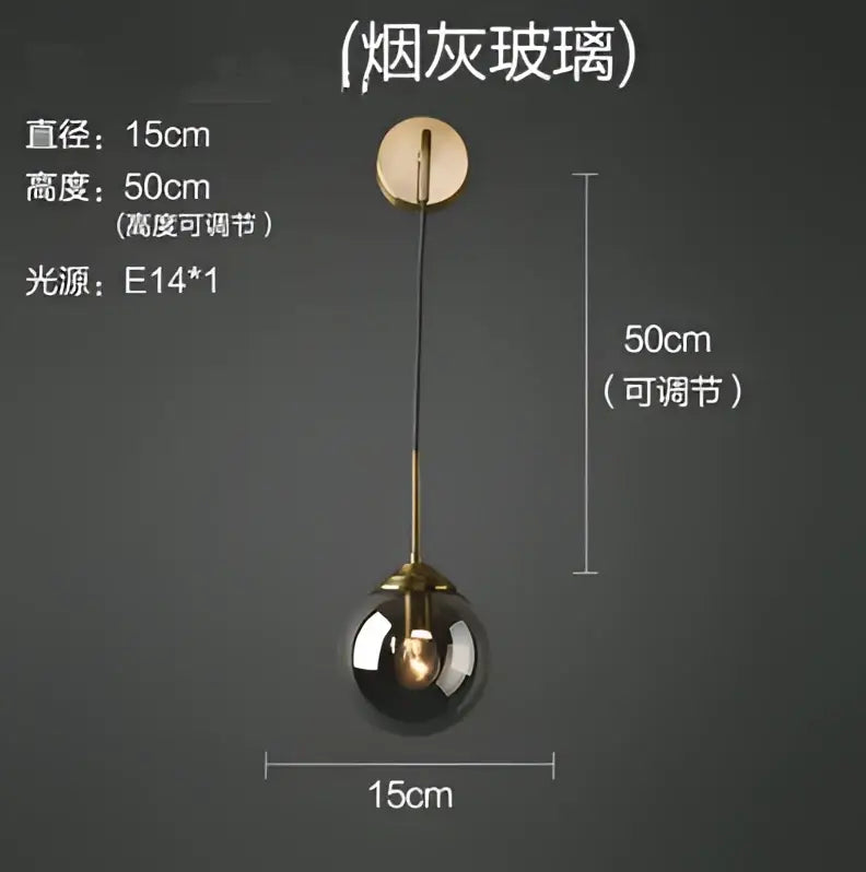 Retro brass and amber glass ball wall lamp bathroom sconce