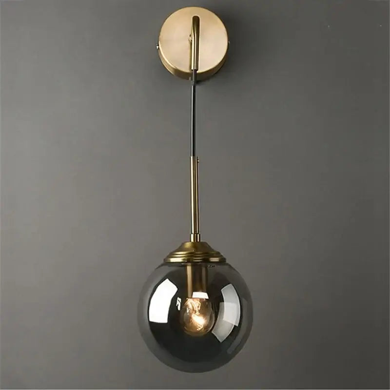 Retro brass and amber glass ball wall lamp bathroom sconce