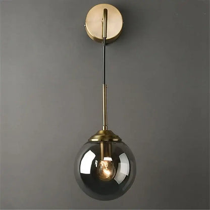 Retro brass and amber glass ball wall lamp bathroom sconce