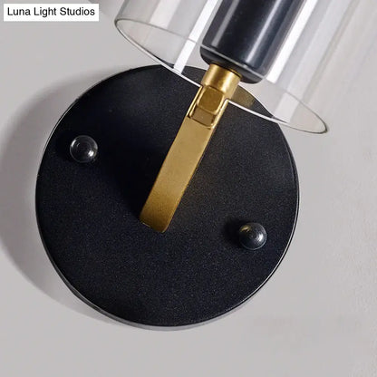Retro brass and black wall light bedroom transparent glass sconce