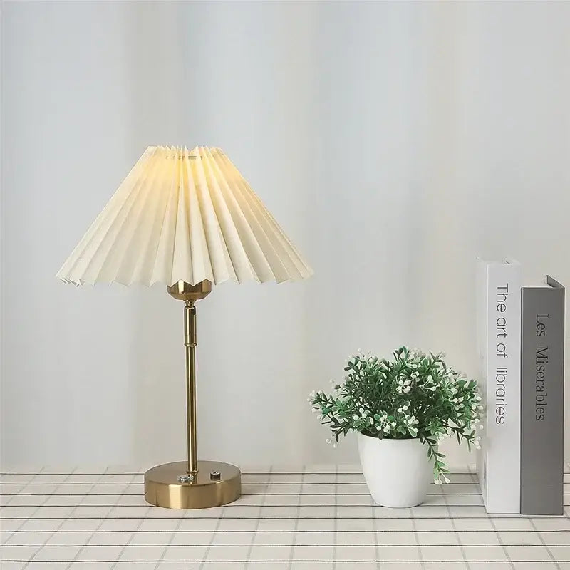 Retro brass and cream adjustable pleated table lamp bedroom light