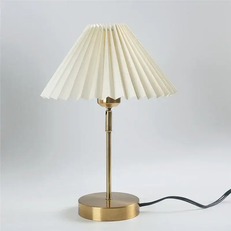 Retro brass and cream adjustable pleated table lamp bedroom light