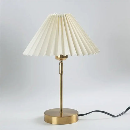 Retro brass and cream adjustable pleated table lamp bedroom light