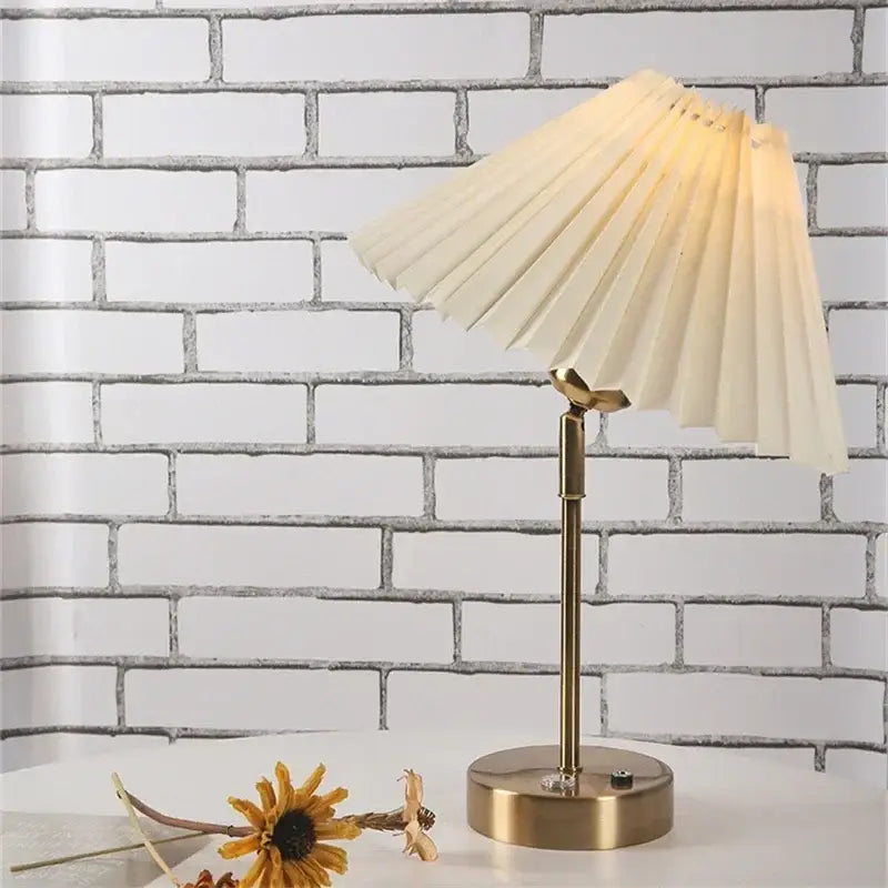 Retro brass and cream adjustable pleated table lamp bedroom light