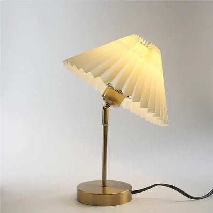 Retro brass and cream adjustable pleated table lamp bedroom light