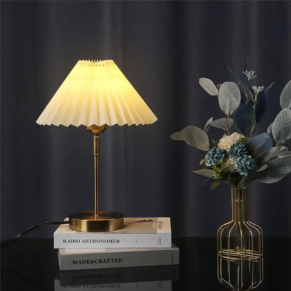 Retro brass and cream adjustable pleated table lamp bedroom light