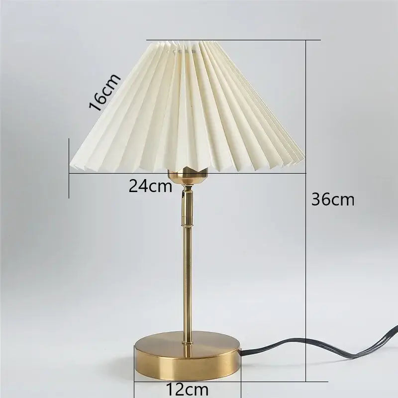 Retro brass and cream adjustable pleated table lamp bedroom light