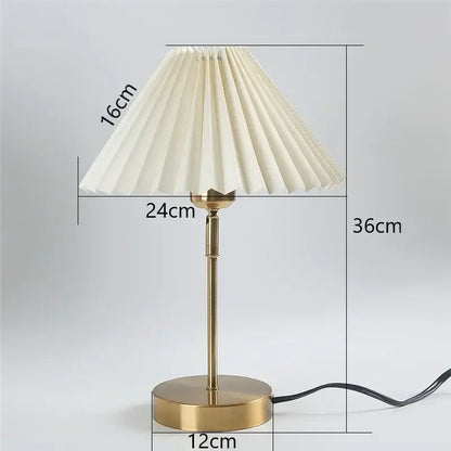 Retro brass and cream adjustable pleated table lamp bedroom light