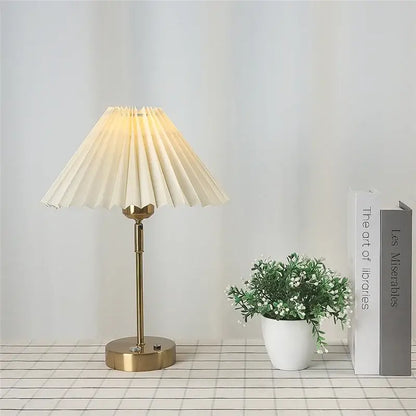 Retro brass and cream adjustable pleated table lamp bedroom light