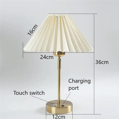 Retro brass and cream adjustable pleated table lamps bedroom light