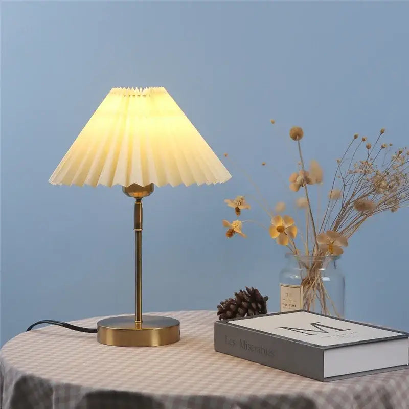 Retro brass and cream adjustable pleated table lamps bedroom light