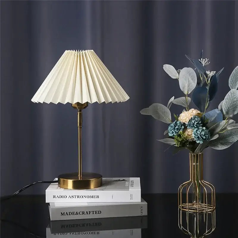 Retro brass and cream adjustable pleated table lamps bedroom light