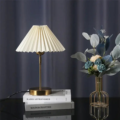 Retro brass and cream adjustable pleated table lamps bedroom light