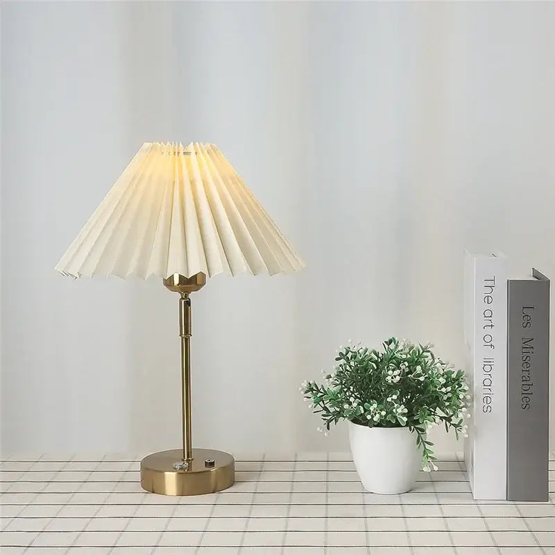 Retro brass and cream adjustable pleated table lamps bedroom light