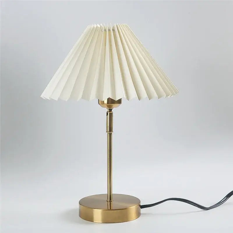 Retro brass and cream adjustable pleated table lamps bedroom light
