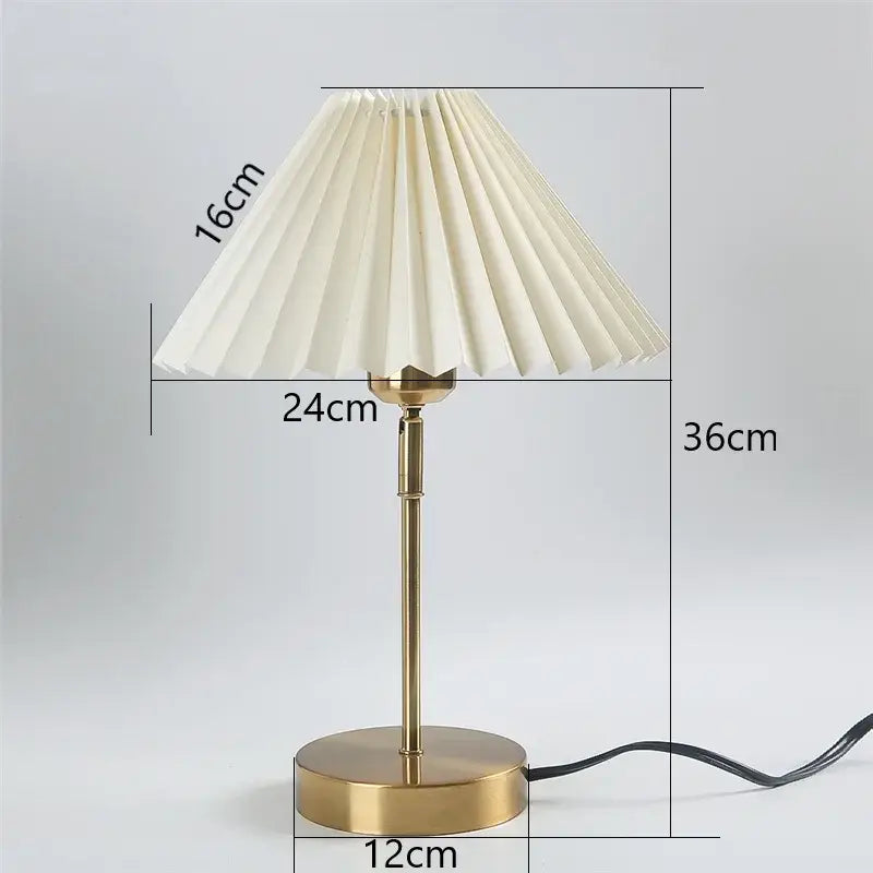 Retro brass and cream adjustable pleated table lamps bedroom light