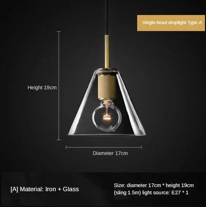 Retro brass and glass led pendant light – dining room filament lamp