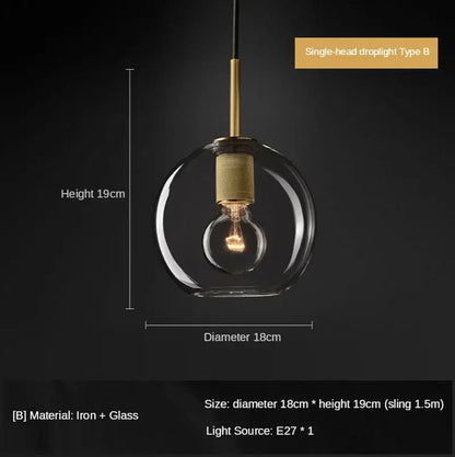 Retro brass and glass led pendant light – dining room filament lamp