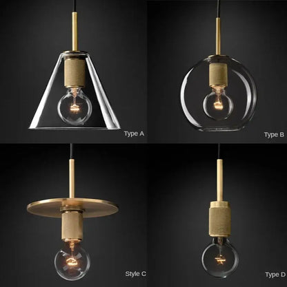 Retro brass and glass led pendant light – dining room filament lamp