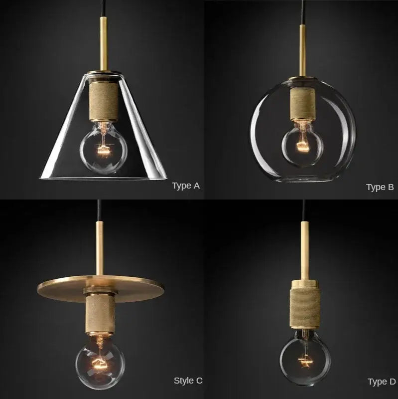 Retro brass and glass led pendant light – dining room filament lamp