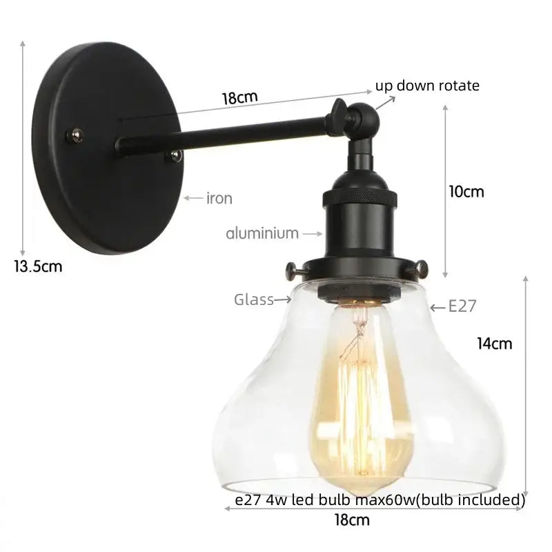 Retro brass and glass wall sconce bedroom gold led wall light