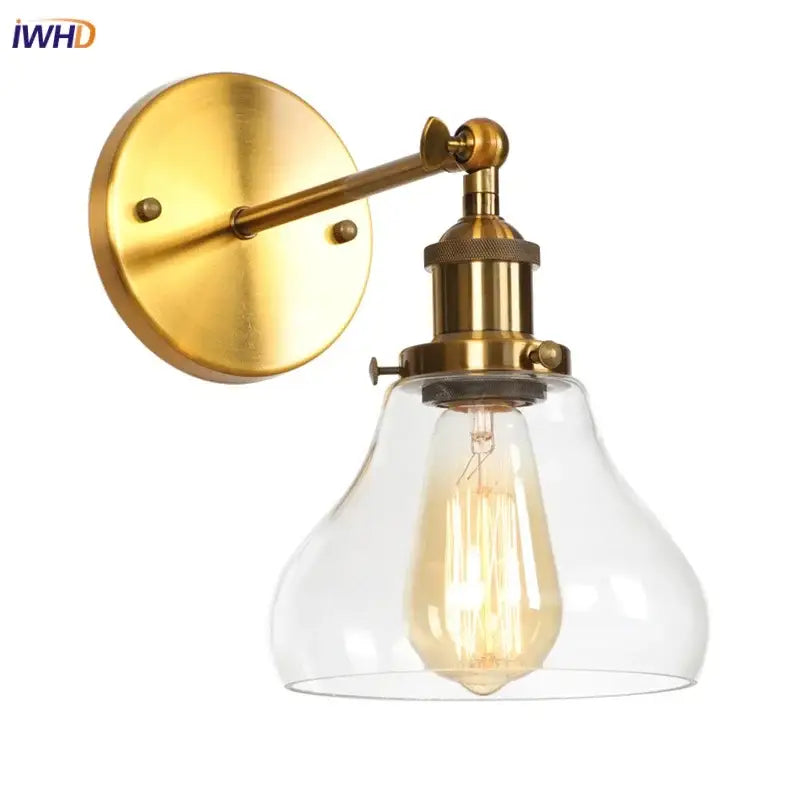 Retro brass and glass wall sconce bedroom gold led wall light