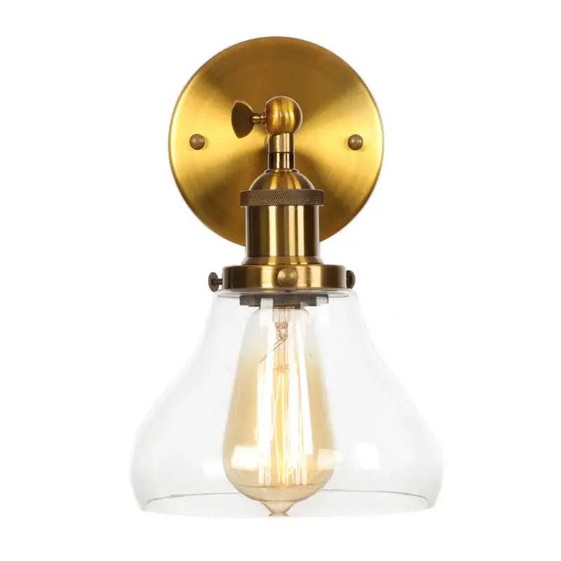 Retro brass and glass wall sconce bedroom gold led wall light