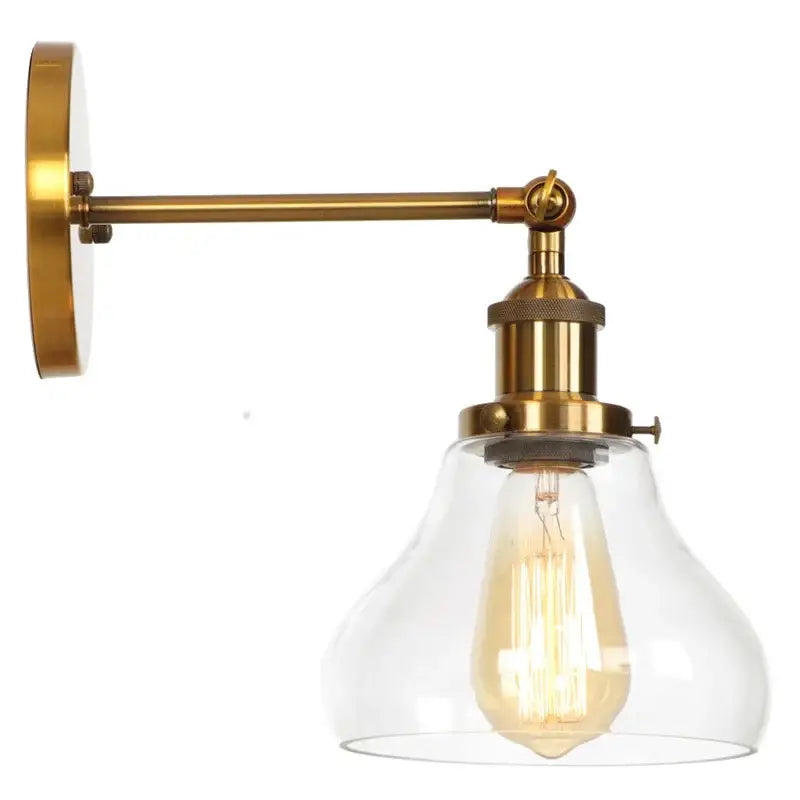 Retro brass and glass wall sconce bedroom gold led wall light
