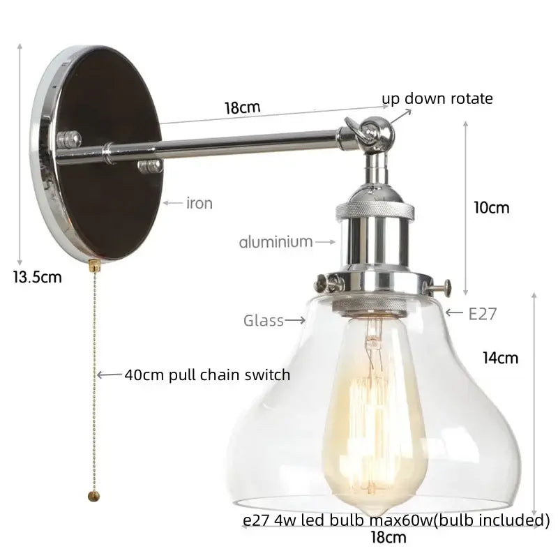 Retro brass and glass wall sconce bedroom gold led wall light