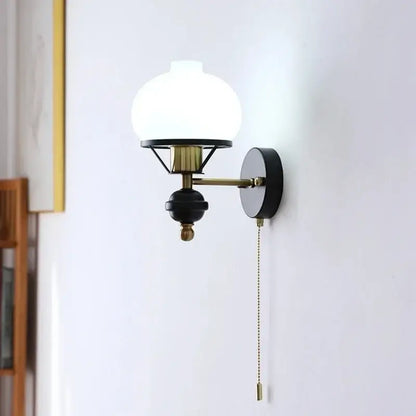Retro brass & black french wall lamp – bedroom globe light