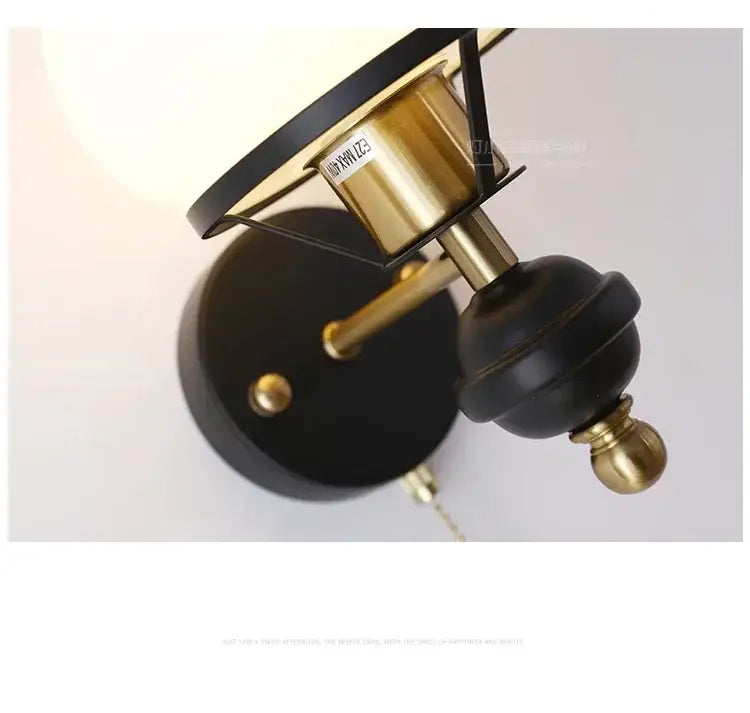 Retro brass & black french wall lamp – bedroom globe light