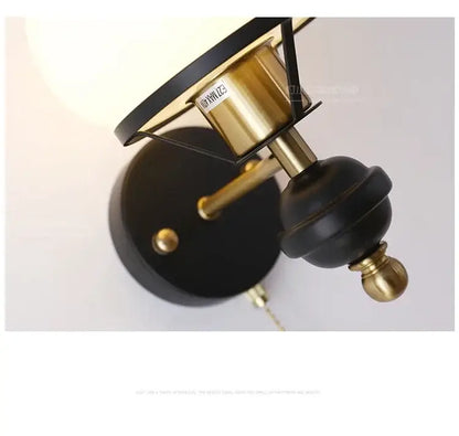 Retro brass & black french wall lamp – bedroom globe light