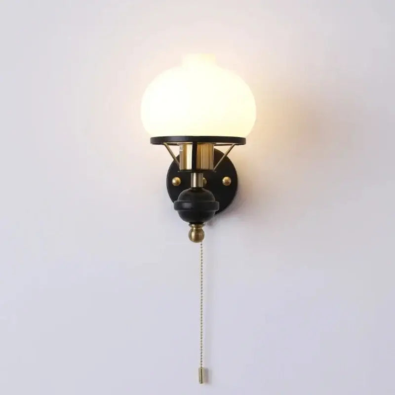 Retro brass & black french wall lamp – bedroom globe light