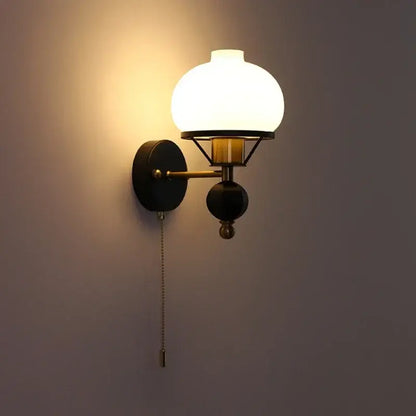 Retro brass & black french wall lamp – bedroom globe light
