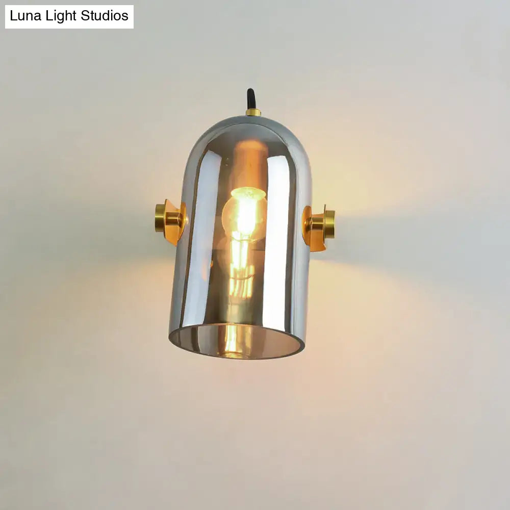 Retro brass cloche sconce light with blue glass for bedroom