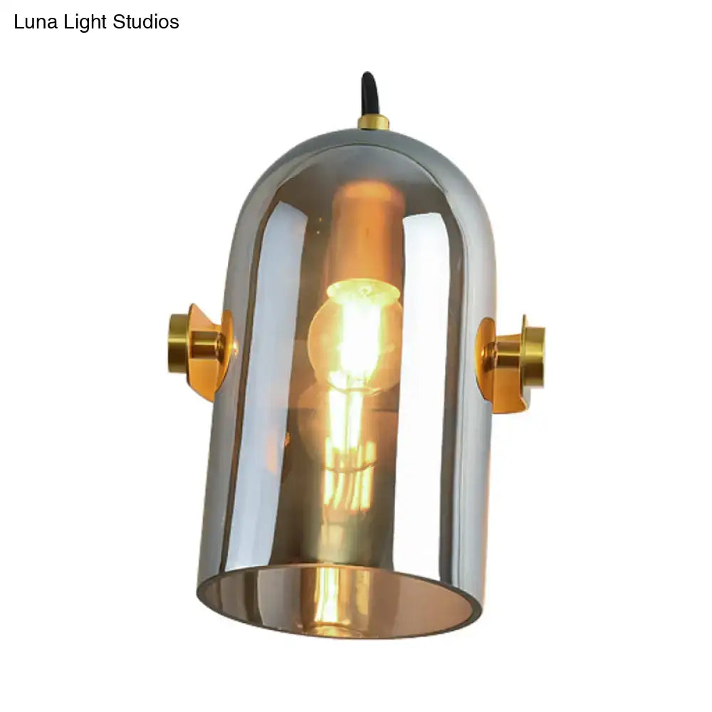Retro brass cloche sconce light with blue glass for bedroom